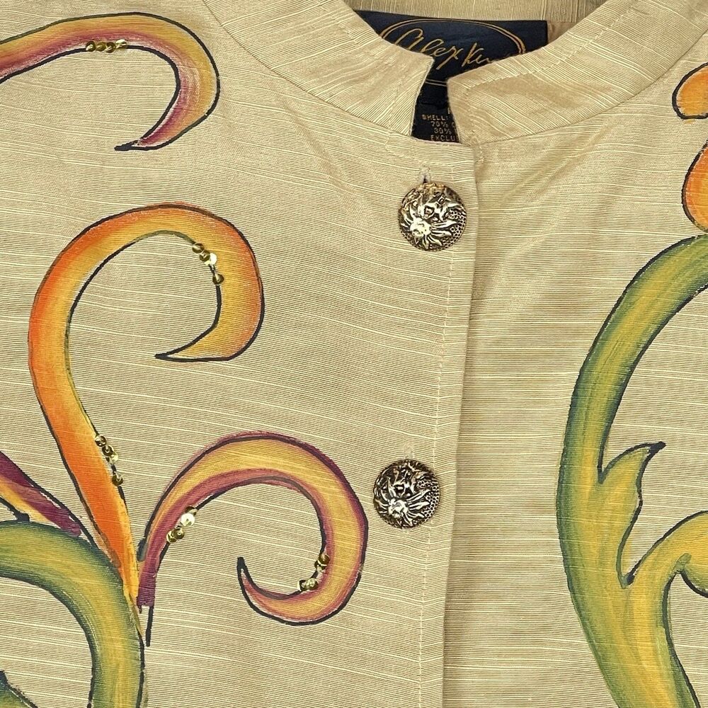 Vintage Alex Kim Women’s Size LP Jacket Yellow Floral Sequined Buttons Closure - Picture 15 of 16